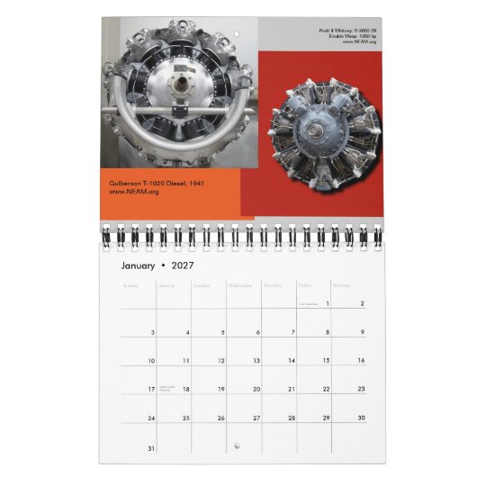 Vliegtuig radiale motor minikaart kalender (Jan 2027)