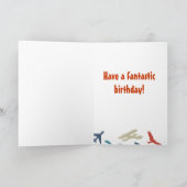 Vliegtuig, raketten en vogels verjaardagskaart kaart (Binnen)