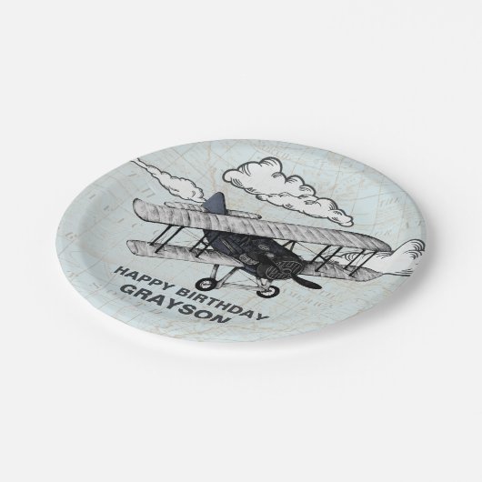  vliegtuig | Reis Birthday Papieren Bordje (Gekanteld)