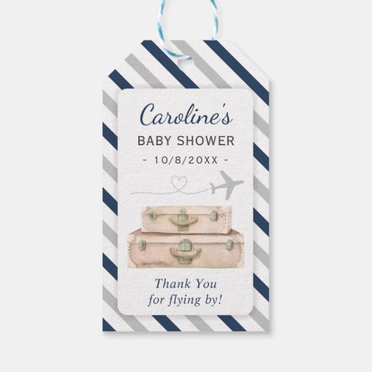 Vliegtuig Reizen Baby Jongen Douche Mini Fles Favo Cadeaulabel (Achterkant)