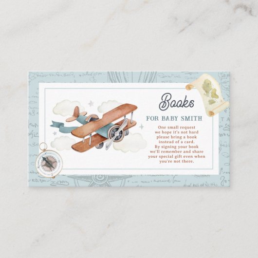 Vliegtuig Reizen Baby shower Boek Aanvraag Informatiekaartje (Voorkant)