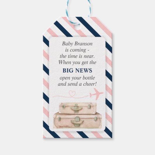 Vliegtuig Reizen Baby shower Mini Wijnfles Favor Cadeaulabel (Voorkant)