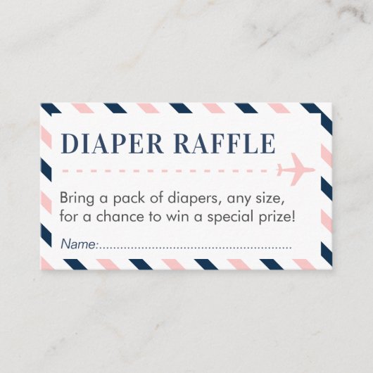 Vliegtuig Reizen Luier Raffle Ticket Baby shower Informatiekaartje (Voorkant)