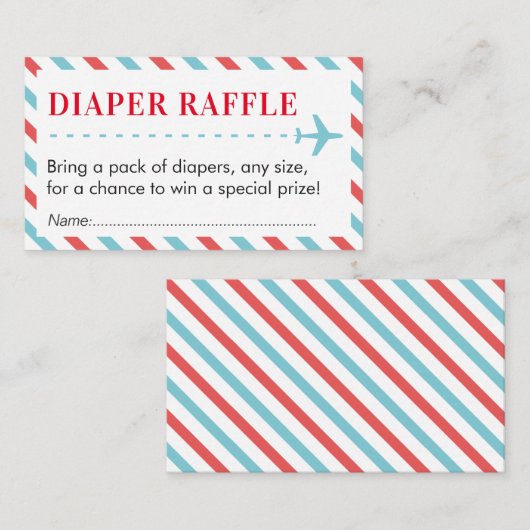 Vliegtuig Reizen Luier Raffle Ticket Baby shower Informatiekaartje (Voorkant / Achterkant)