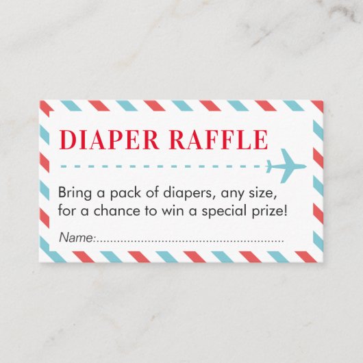 Vliegtuig Reizen Luier Raffle Ticket Baby shower Informatiekaartje (Voorkant)