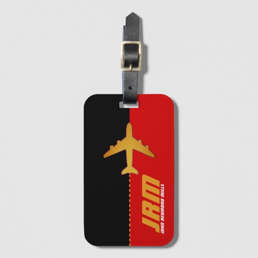vliegtuig reizen monogramred/zwart bagagelabel (Voorkant (verticaal))