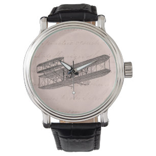 Vliegtuig Retro Oud Biplane Vlak Roze Horloge