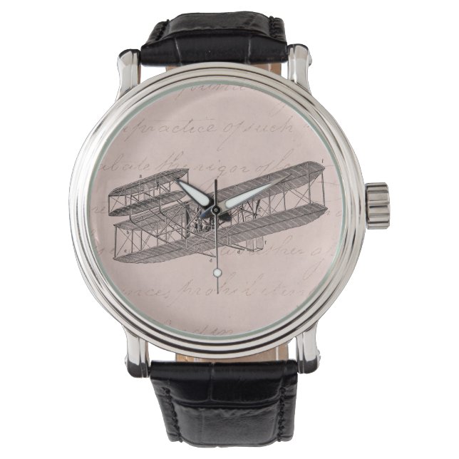  Vliegtuig Retro Oud Biplane Vlak Roze Horloge (Voorkant)