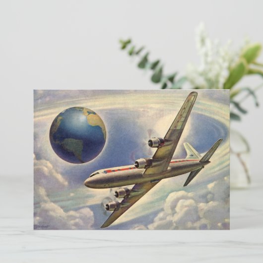  vliegtuig rond de werelduitnodiging kaart (Staand voorkant)