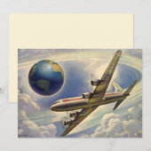 vliegtuig rond de werelduitnodiging kaart (Voorkant / Achterkant)