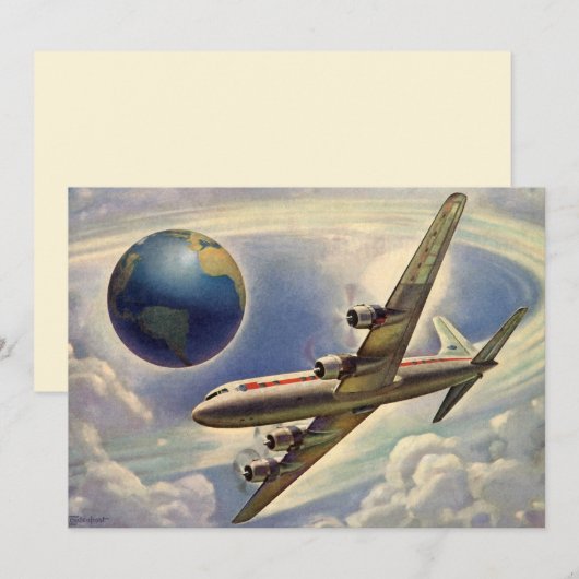vliegtuig rond de werelduitnodiging kaart (Voorkant / Achterkant)