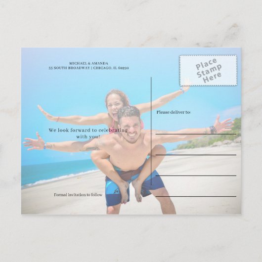 Vliegtuig Route Bestemming Trouwfoto Aankondigingskaart (Achterkant)