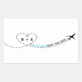 Vliegtuig Route Monogram Bruiloft Datum gepersonal Rechthoekige Sticker
