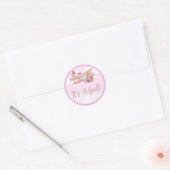 Vliegtuig roze Baby shower Sticker Het is een meis (Envelop)