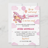 Vliegtuig Roze Meisje Baby shower Invitation Kaart (Voorkant)
