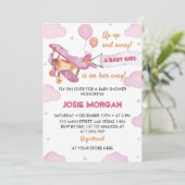Vliegtuig Roze Meisje Baby shower Invitation Kaart (Staand voorkant)