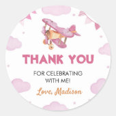 Vliegtuig Roze Meisje Verjaardag Sticker Labels (Voorkant)