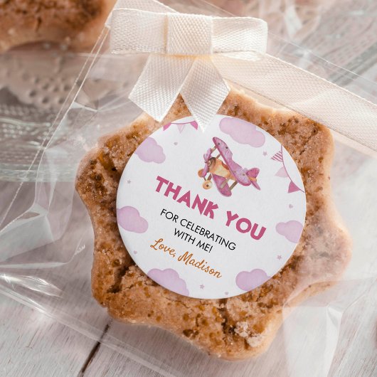 Vliegtuig Roze Meisje Verjaardag Sticker Labels