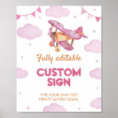 Vliegtuig Roze Meisje Verjaardagstabel Teken Poster (Voorkant)