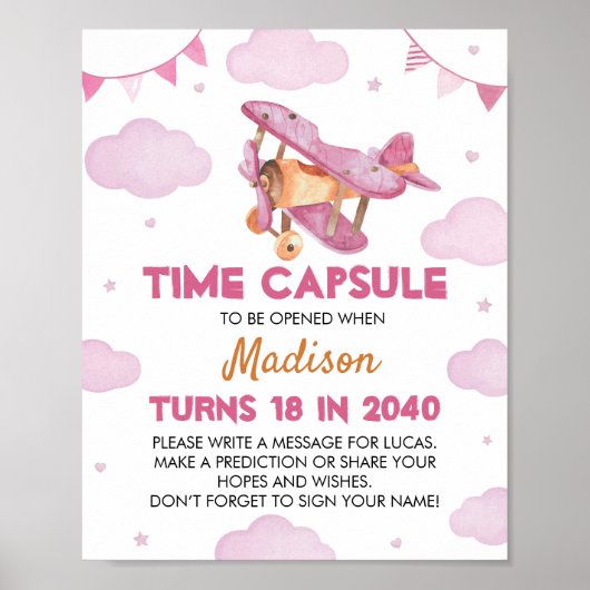 Vliegtuig Roze Verjaardag Tijd Capsule Poster (Voorkant)