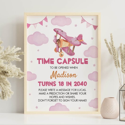 Vliegtuig Roze Verjaardag Tijd Capsule Poster