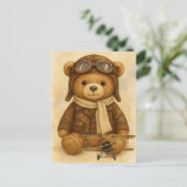 vliegtuig Schattige Teddy Bear Aviator Aviation Briefkaart (Staand voorkant)