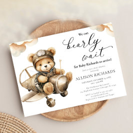 Vliegtuig schattige teddybeer jongen baby shower kaart