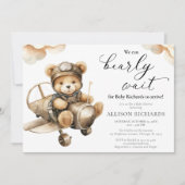 Vliegtuig schattige teddybeer jongen baby shower kaart (Voorkant)
