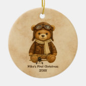  vliegtuig Schattige teddybeer vliegenier grillig Keramisch Ornament (Voorkant)