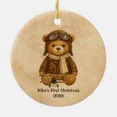  vliegtuig Schattige teddybeer vliegenier grillig Keramisch Ornament (Achterkant)