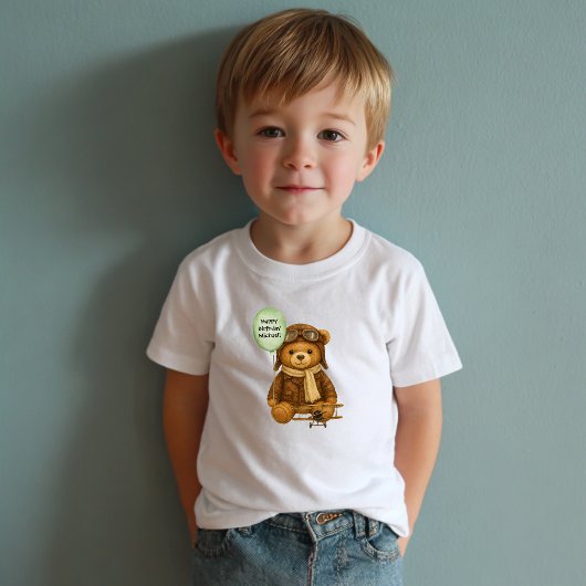 Vliegtuig Schattige Teddybeer Whimsical Custom Kinder Shirts