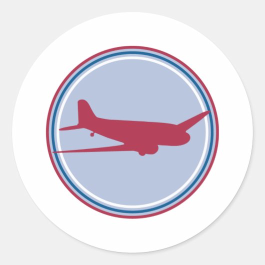 vliegtuig silhouet ronde sticker (Voorkant)