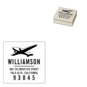 Vliegtuig Silhouette | Familienaam Retouradres Rubberstempel (Gestempeld)