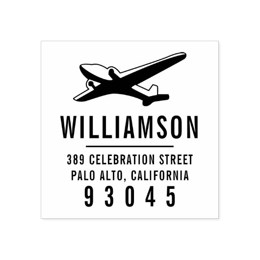 Vliegtuig Silhouette | Familienaam Retouradres Rubberstempel (Afrduk)