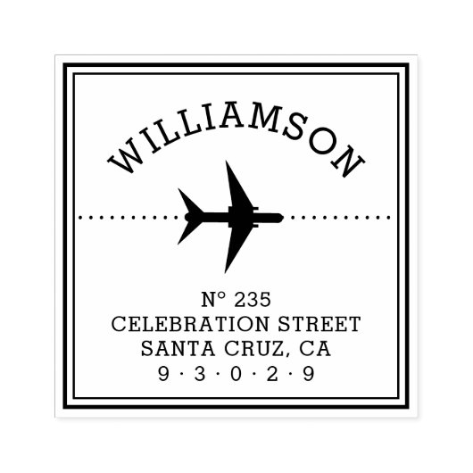 Vliegtuig Silhouette | Familienaam & Return-adres Rubberstempel (Afrduk)