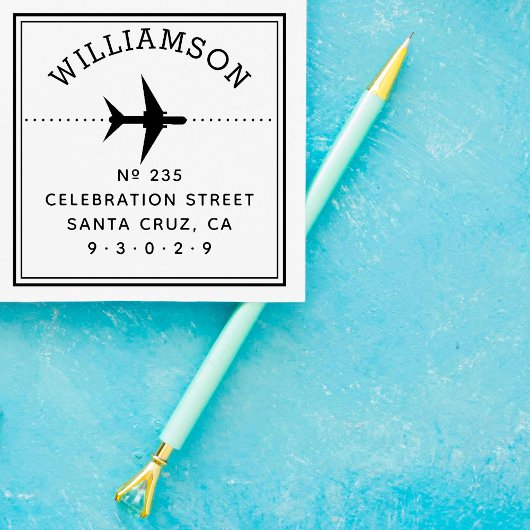 Vliegtuig Silhouette | Familienaam & Return-adres Zelfinktende Stempel