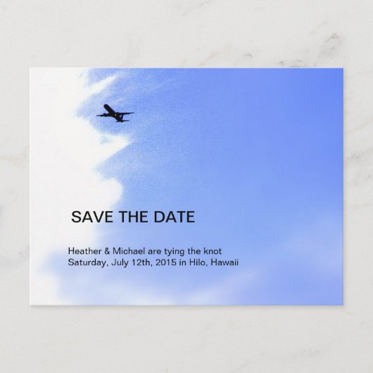 Vliegtuig Sky Destination Wedding Save the Date Aankondigingskaart (Voorkant)