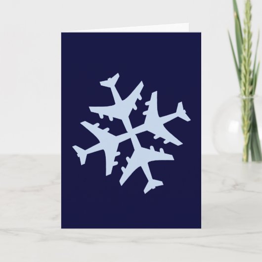 Vliegtuig Snowflake Feestdagen Kaart (Voorkant)