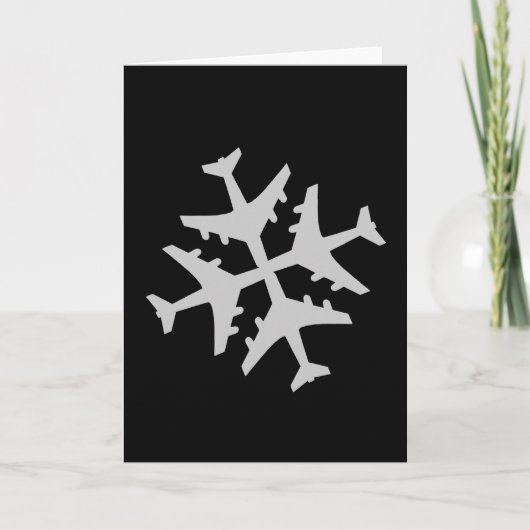 Vliegtuig Snowflake Feestdagen Kaart (Voorkant)