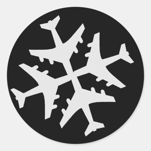 Vliegtuig Snowflake Ronde Sticker (Voorkant)