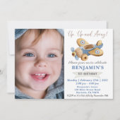 Vliegtuig Speelgoed 1e verjaardag met uw foto Kaart (Voorkant)