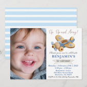 Vliegtuig Speelgoed 1e verjaardag met uw foto Kaart (Voorkant / Achterkant)