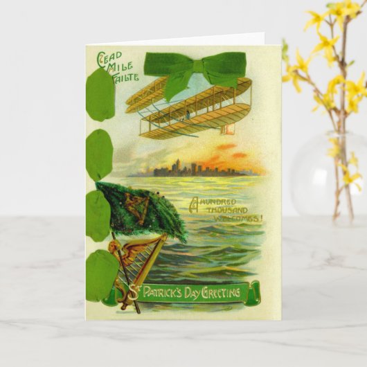  vliegtuig St Patrick's Day Kaart (Gele Bloem)