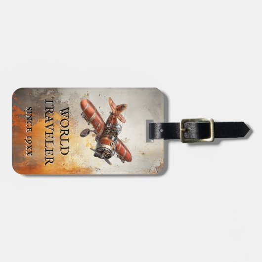  vliegtuig Steampunk Bagagelabel (Voorkant horizontaal)