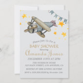  Vliegtuig Sterren Boy Baby shower Kaart (Voorkant)