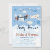 Vliegtuig sterwolken Het is een Baby shower. Kaart (Voorkant)