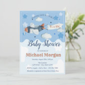 Vliegtuig sterwolken Het is een Baby shower. Kaart (Staand voorkant)