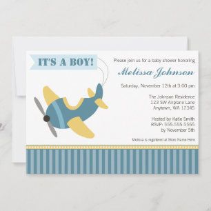 Vliegtuig Strepen Jongen Baby Shower Uitnodigingen