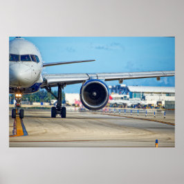 Vliegtuig taxiën naar vertrek poster