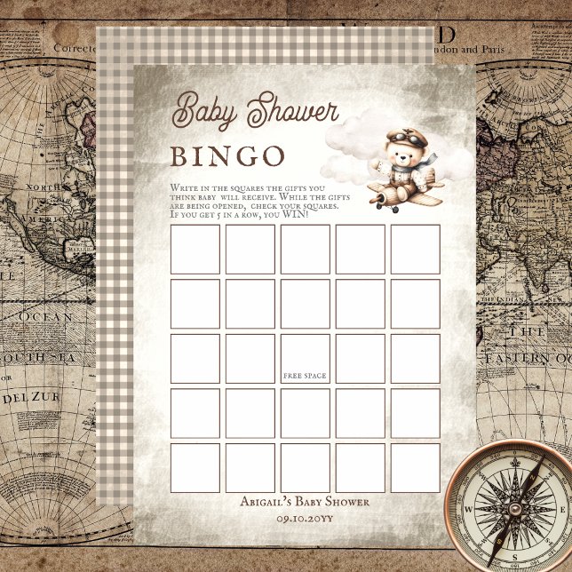 Vliegtuig Teddy Bear Baby shower Bingogame (Cute "Special Delivery Via Airmail . . . It's A Boy!" Teddy Bear | Airplane Baby Shower Bingo Game)